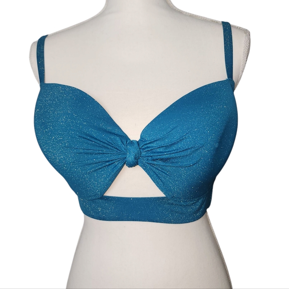 Shade & Shore Sparkly Teal Bikini Top Size 38D